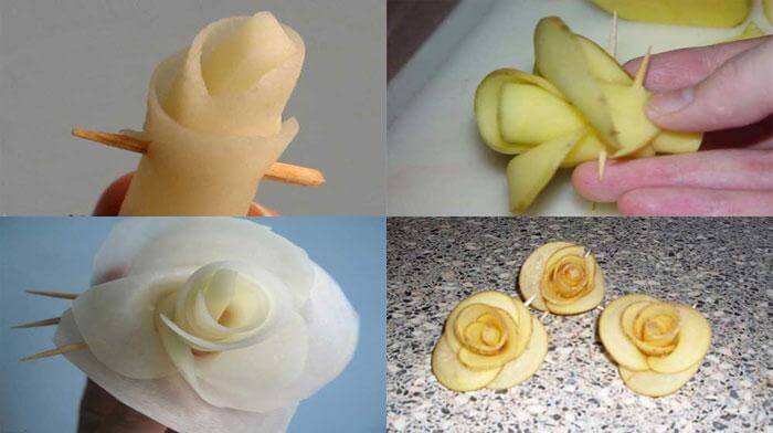 Изготовление розы из картошки